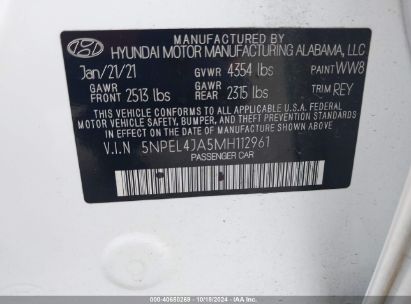 Lot #2990347881 2021 HYUNDAI SONATA SEL