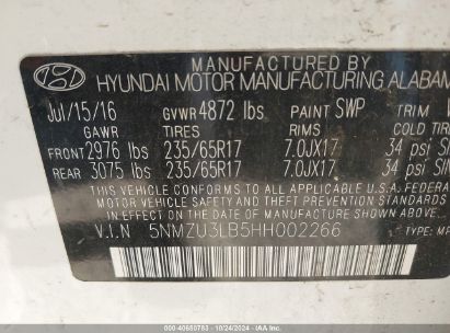 Lot #3035075549 2017 HYUNDAI SANTA FE SPORT 2.4L