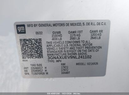 Lot #3037547725 2022 CHEVROLET EQUINOX AWD LT