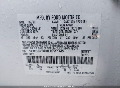 Lot #2990353798 2020 FORD EXPLORER XLT