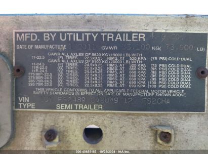 Lot #2992829983 2012 UTILITY TRAILER MFG TRAILER