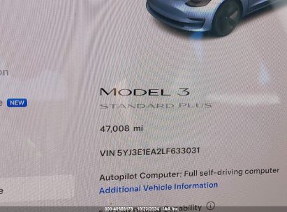 Lot #2992814234 2020 TESLA MODEL 3 STANDARD RANGE PLUS REAR-WHEEL DRIVE/STANDARD RANGE REAR-WHEEL DRIVE