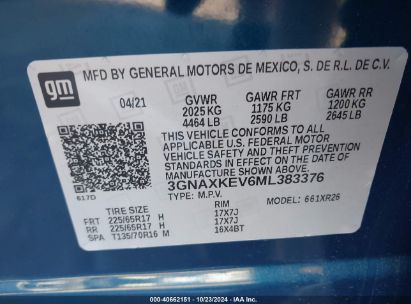 Lot #2995297764 2021 CHEVROLET EQUINOX FWD LT