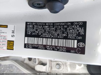 Lot #2992823143 2021 TOYOTA COROLLA HYBRID LE