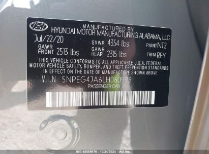 Lot #3035075384 2020 HYUNDAI SONATA SE