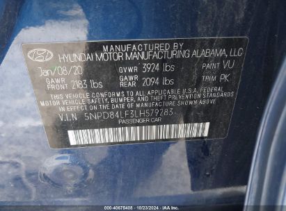 Lot #3035075314 2020 HYUNDAI ELANTRA SEL