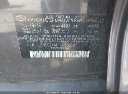 Lot #3021950140 2016 HYUNDAI SONATA SE