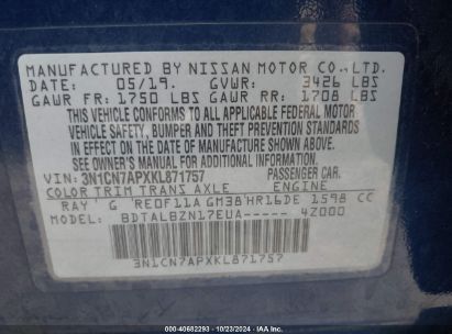 Lot #2984232420 2019 NISSAN VERSA 1.6 SV