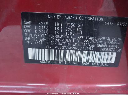 Lot #2995297231 2022 SUBARU IMPREZA SPORT 5-DOOR