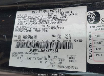 Lot #3042560299 2011 FORD FUSION SEL