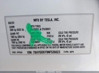 Lot #3035095493 2022 TESLA MODEL Y PERFORMANCE DUAL MOTOR ALL-WHEEL DRIVE