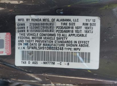 Lot #3035074911 2013 HONDA ODYSSEY TOURING/TOURING ELITE