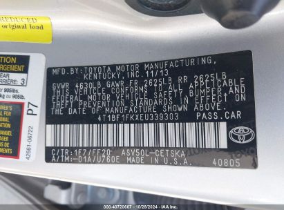 Lot #3035085019 2014 TOYOTA CAMRY SE