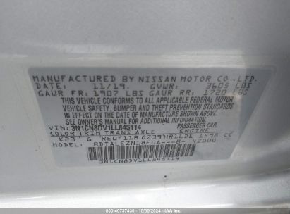 Lot #2995296055 2020 NISSAN VERSA S XTRONIC CVT