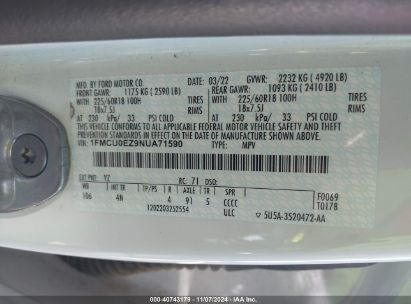 Lot #2989127514 2022 FORD ESCAPE SE PLUG-IN HYBRID