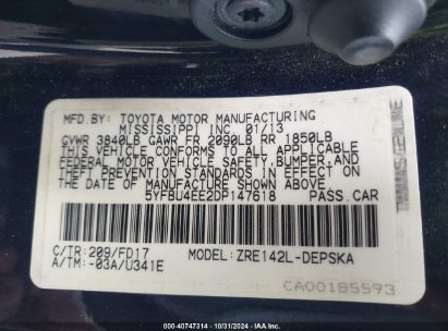 Lot #3042570259 2013 TOYOTA COROLLA S