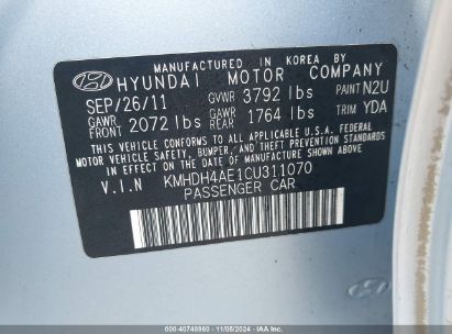 Lot #3035074601 2012 HYUNDAI ELANTRA LIMITED (ULSAN PLANT)