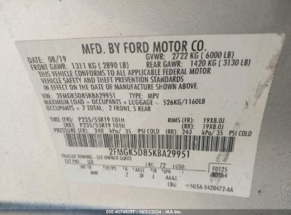 Lot #3035095291 2019 FORD FLEX LIMITED