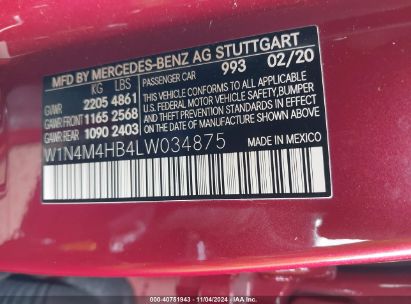 Lot #3036721931 2020 MERCEDES-BENZ GLB 250 4MATIC