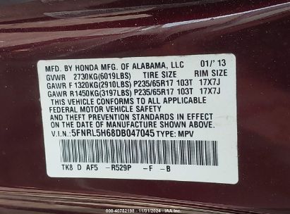 Lot #2995295565 2013 HONDA ODYSSEY EX-L