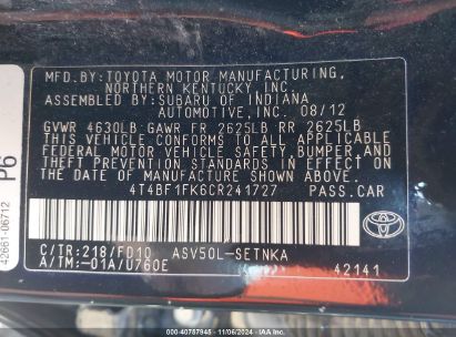 Lot #3005346489 2012 TOYOTA CAMRY LE