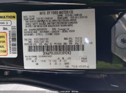 Lot #3035095023 2016 FORD FUSION HYBRID SE