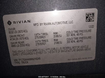 Lot #3035089631 2022 RIVIAN R1T ADVENTURE