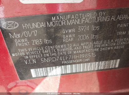 Lot #2992829200 2017 HYUNDAI ELANTRA SE