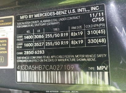 Lot #3037545693 2012 MERCEDES-BENZ ML 350 4MATIC