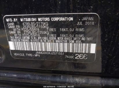 Lot #2995300912 2018 MITSUBISHI OUTLANDER ES