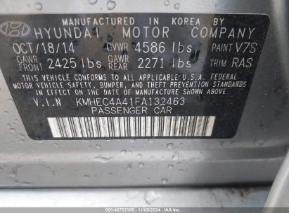 Lot #3035073247 2015 HYUNDAI SONATA HYBRID LIMITED