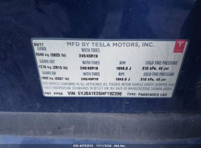 Lot #2997756319 2017 TESLA MODEL S 100D/60D/75D/90D/P100D