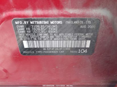 Lot #3034053766 2020 MITSUBISHI MIRAGE G4 LE/SE