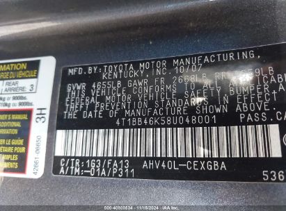 Lot #2995294460 2008 TOYOTA CAMRY HYBRID