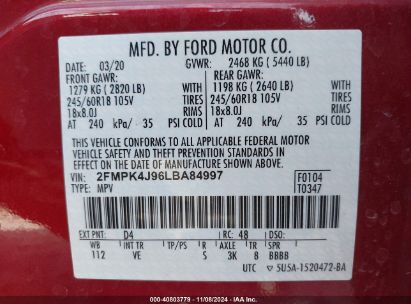 Lot #3035073295 2020 FORD EDGE SEL