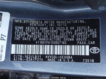 Lot #2992832288 2012 TOYOTA CAMRY HYBRID XLE