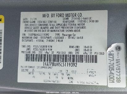 Lot #2990346386 2020 FORD MUSTANG ECOBOOST PREMIUM