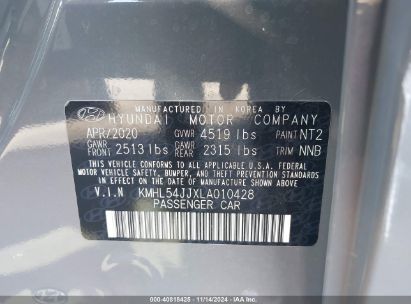 Lot #3037522536 2020 HYUNDAI SONATA HYBRID LIMITED