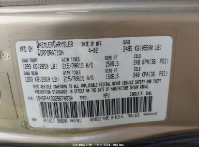 Lot #3042556908 2002 DODGE GRAND CARAVAN SPORT