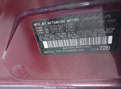 Lot #2997780915 2021 MITSUBISHI MIRAGE CARBONITE EDITION/ES/LE