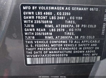 Lot #3035089322 2013 VOLKSWAGEN TIGUAN SE