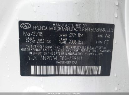 Lot #3035094480 2018 HYUNDAI ELANTRA SEL