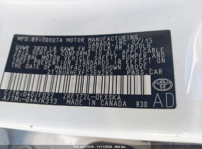 Lot #3034472690 2015 TOYOTA COROLLA S PLUS