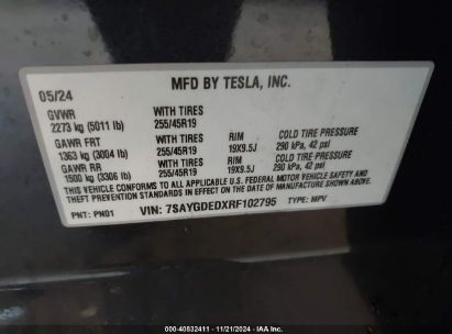 Lot #3035072646 2024 TESLA MODEL Y LONG RANGE DUAL MOTOR ALL-WHEEL DRIVE/RWD