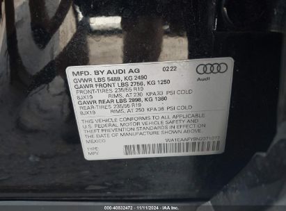 Lot #2992834955 2022 AUDI Q5 PREMIUM PLUS 45 TFSI S LINE QUATTRO S TRONIC