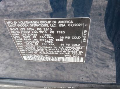 Lot #3035083637 2021 VOLKSWAGEN ATLAS 3.6L V6 SEL