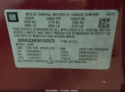 Lot #2997770228 2017 CHEVROLET EQUINOX LT