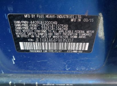 Lot #3065107527 2015 SUBARU WRX