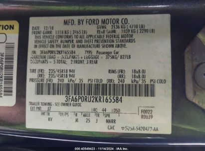 Lot #3037544204 2019 FORD FUSION HYBRID TITANIUM