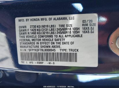 Lot #3035071820 2020 HONDA RIDGELINE RTL-E